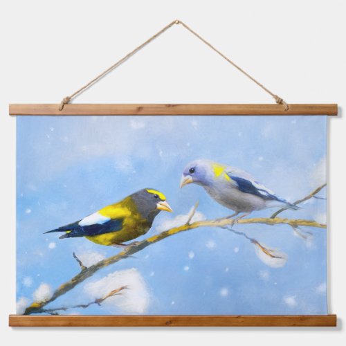 Evening Grosbeak Painting _ Cute Original Bird Art Hanging Tapestry
