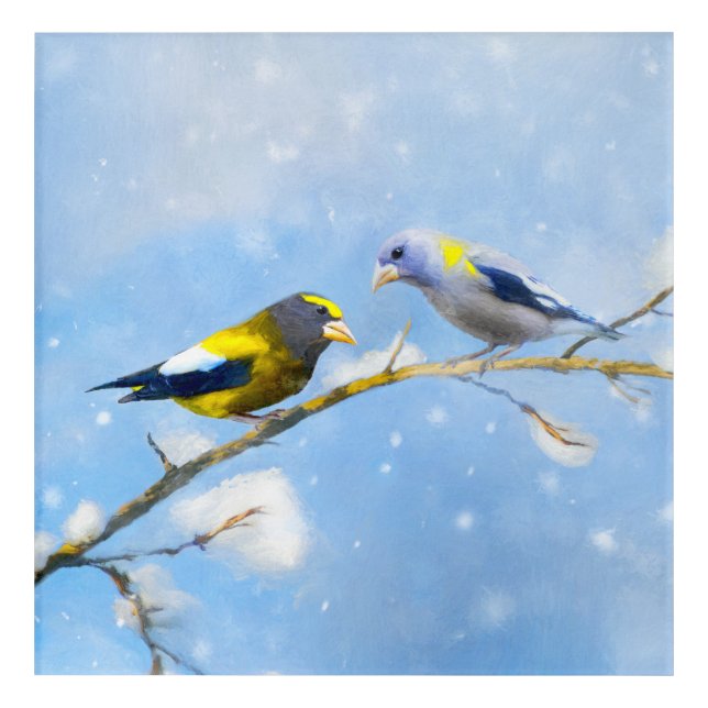 Evening Grosbeak Painting - Cute Original Dog Art (Front)
