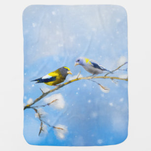 Evening Grosbeak Painting - Cute Original Dog Art Baby Blanket