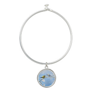 Evening Grosbeak Painting - Cute Original Dog Art Bangle Bracelet
