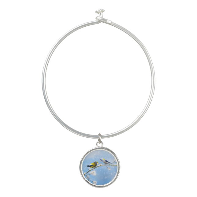 Evening Grosbeak Painting - Cute Original Dog Art Bangle Bracelet (Front)