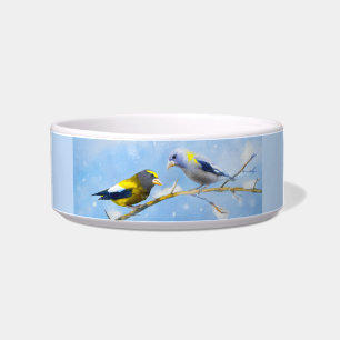 Evening Grosbeak Painting - Cute Original Dog Art Bowl