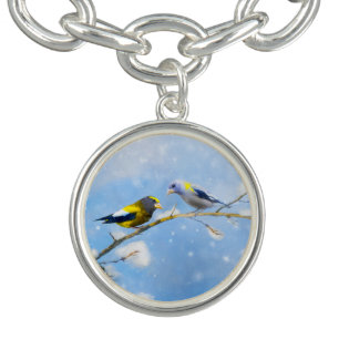 Evening Grosbeak Painting - Cute Original Dog Art Bracelet