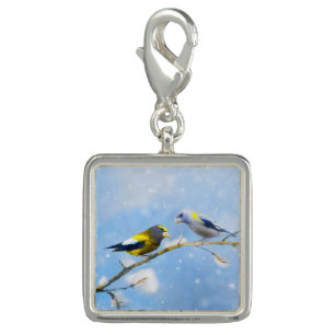 Evening Grosbeak Painting - Cute Original Dog Art Charm