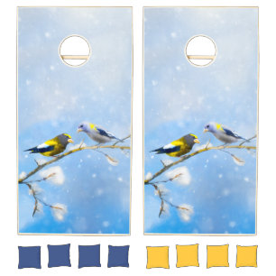 Evening Grosbeak Painting - Cute Original Dog Art Cornhole Set