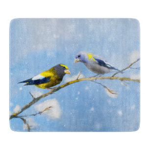 Evening Grosbeak Painting - Cute Original Dog Art Cutting Board