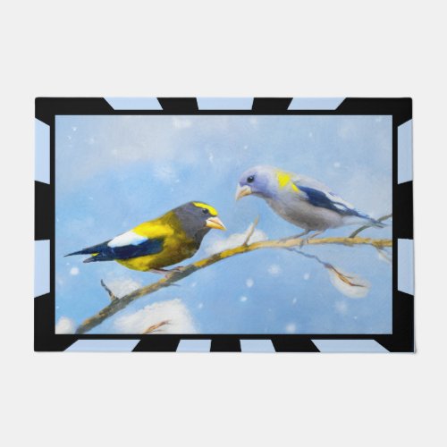 Evening Grosbeak Painting _ Cute Original Dog Art Doormat