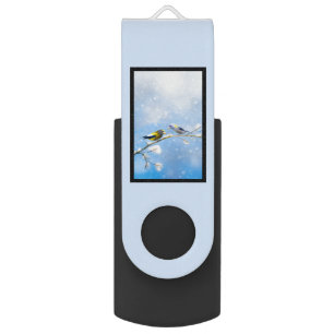 Evening Grosbeak Painting - Cute Original Dog Art Flash Drive