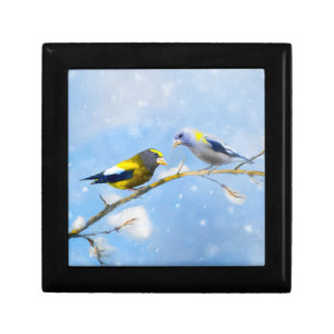 Evening Grosbeak Painting - Cute Original Dog Art Gift Box