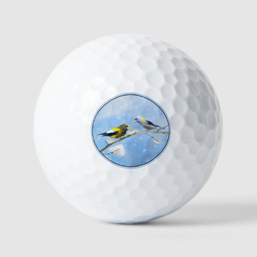 Evening Grosbeak Painting _ Cute Original Dog Art Golf Balls
