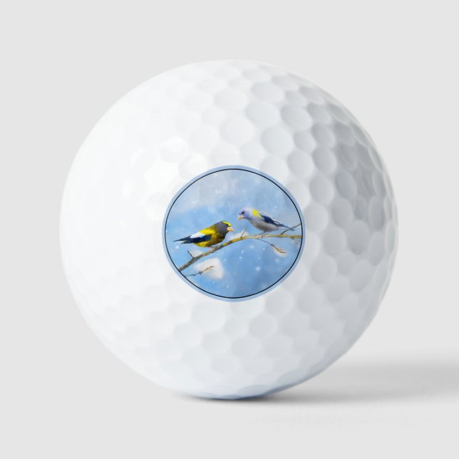 Evening Grosbeak Painting - Cute Original Dog Art Golf Balls (Front)