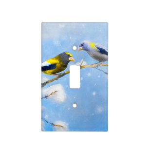 Evening Grosbeak Painting - Cute Original Dog Art Light Switch Cover