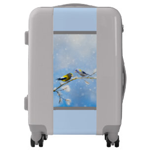 Evening Grosbeak Painting - Cute Original Dog Art Luggage