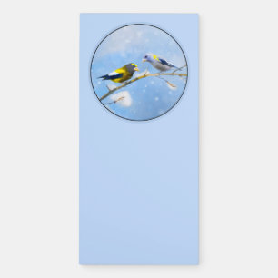 Evening Grosbeak Painting - Cute Original Dog Art Magnetic Notepad