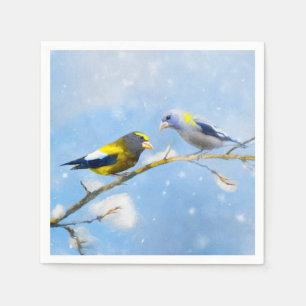 Evening Grosbeak Painting - Cute Original Dog Art Napkins