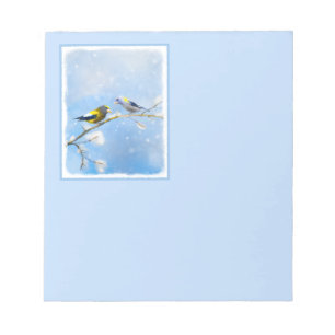 Evening Grosbeak Painting - Cute Original Dog Art Notepad