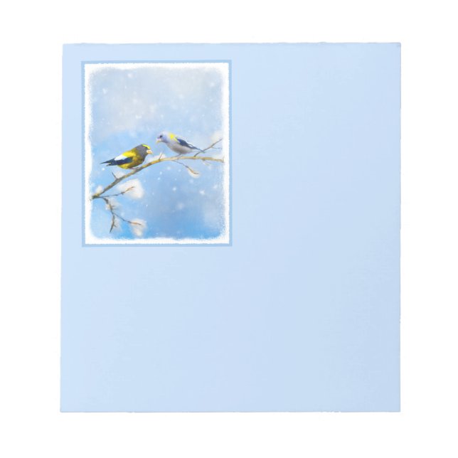 Evening Grosbeak Painting - Cute Original Dog Art Notepad (Front)