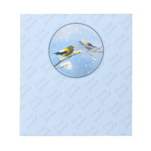 Evening Grosbeak Painting - Cute Original Dog Art Notepad