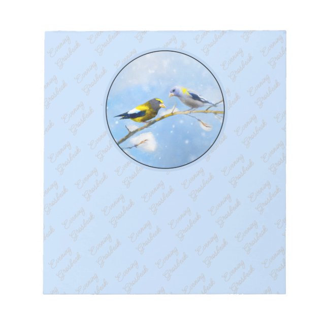 Evening Grosbeak Painting - Cute Original Dog Art Notepad (Front)