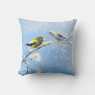 Evening Grosbeak Painting - Cute Original Dog Art Outdoor Pillow