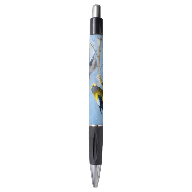 Evening Grosbeak Painting - Cute Original Dog Art Pen (Front Vertical)