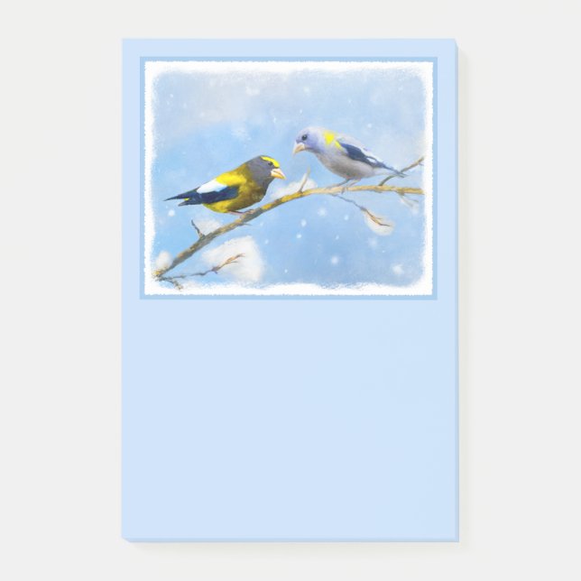 Evening Grosbeak Painting - Cute Original Dog Art Post-it Notes (Front)