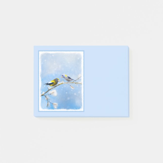 Evening Grosbeak Painting - Cute Original Dog Art Post-it Notes (Front)