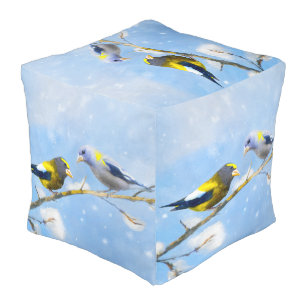 Evening Grosbeak Painting - Cute Original Dog Art Pouf