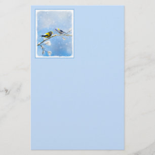 Evening Grosbeak Painting - Cute Original Dog Art Stationery