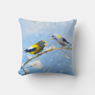 Evening Grosbeak Painting - Cute Original Dog Art Throw Pillow