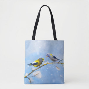 Evening Grosbeak Painting - Cute Original Dog Art Tote Bag