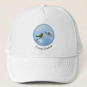 Evening Grosbeak Painting - Cute Original Dog Art Trucker Hat