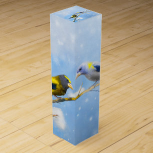 Evening Grosbeak Painting - Cute Original Dog Art Wine Box