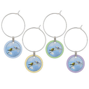 Evening Grosbeak Painting - Cute Original Dog Art Wine Charm