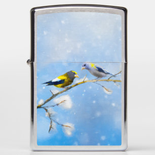 Evening Grosbeak Painting - Cute Original Dog Art Zippo Lighter
