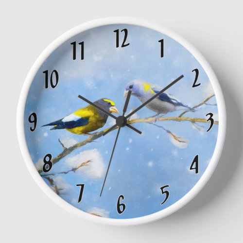 Evening Grosbeak Painting _ Original Wild Bird Art Clock