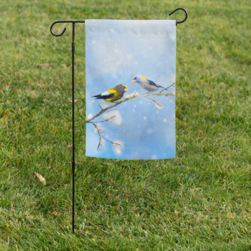 Evening Grosbeak Painting _ Original Wild Bird Art Garden Flag