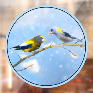 Evening Grosbeak Painting - Original Wild Bird Art Window Cling
