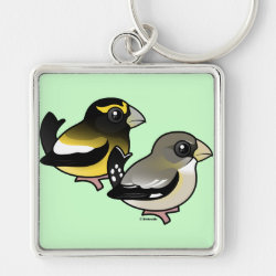 Evening Grosbeak pair Premium Square Keychain