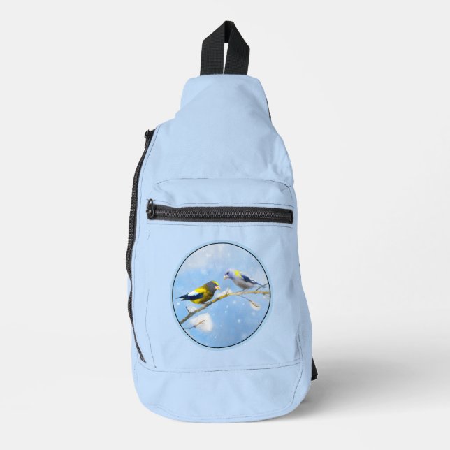 Evening Grosbeak Winter Painting Original Bird Art Sling Bag (Front)