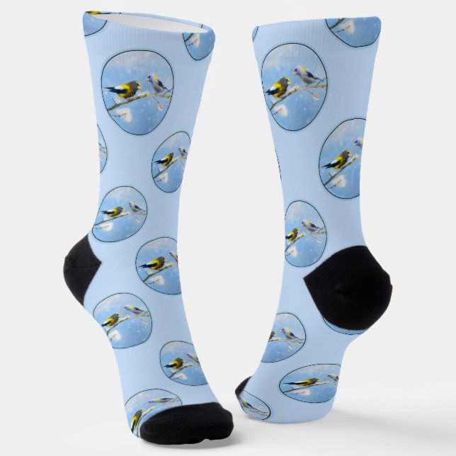 Evening Grosbeak Winter Painting Original Bird Art Socks (Angled)