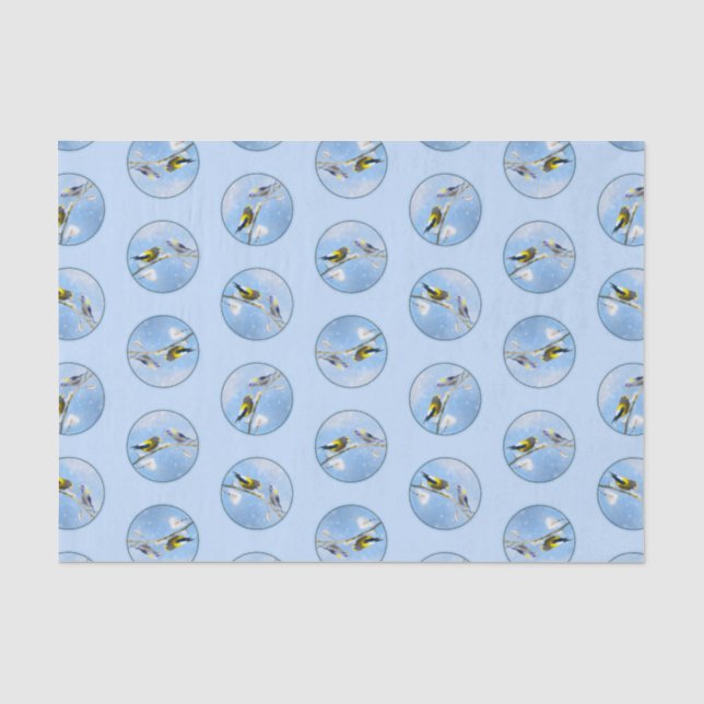 Evening Grosbeak Winter Painting Original Bird Art Tissue Paper (Front)
