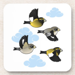 Evening Grosbeaks in flight Beverage Coaster