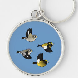 Evening Grosbeaks in flight Premium Round Keychain