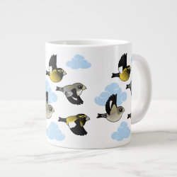 Evening Grosbeaks in flight Jumbo Mug