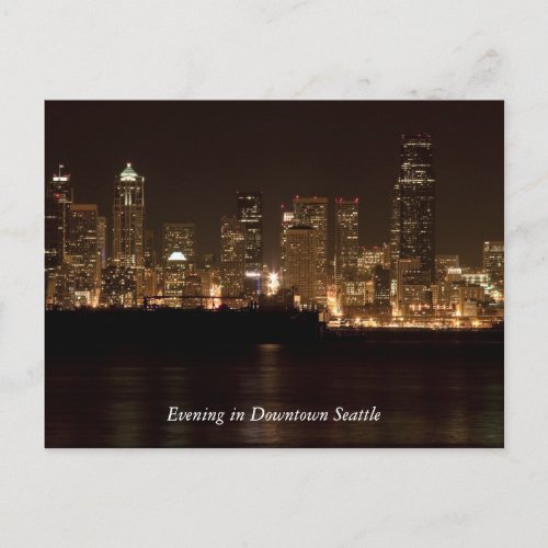 Evening in Downtown Seattle Postcard
