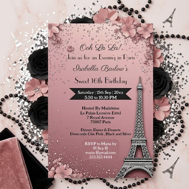 Evening in Paris Eiffel Tower Sweet 16 Blush Pink Invitation (Evening in Paris Eiffel Tower Sweet 16 Blush Pink Invitation)