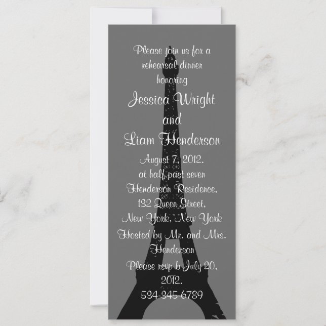 Evening in Paris Rehearsal Dinner Invitation (Front)