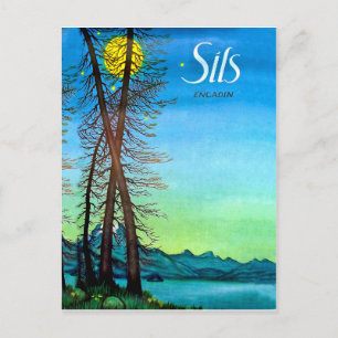 Evening in Sils, Engadin, Switzerland, vintage Postcard