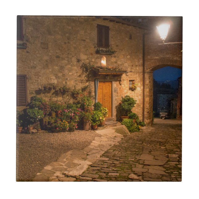 Evening in the ancient hillside town ceramic tile (Front)